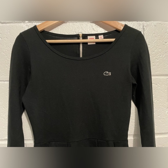 Lacoste LIVE Womens Dress Black Stretch Long Sleeve Pleated Shift Sz S - Picture 2 of 12